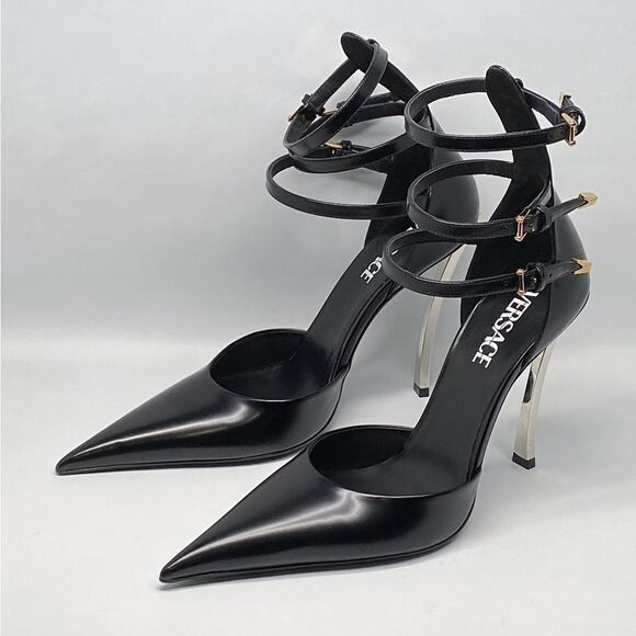Versace Pin Point Leather Ankle Strap Pumps - Picture 6 of 14